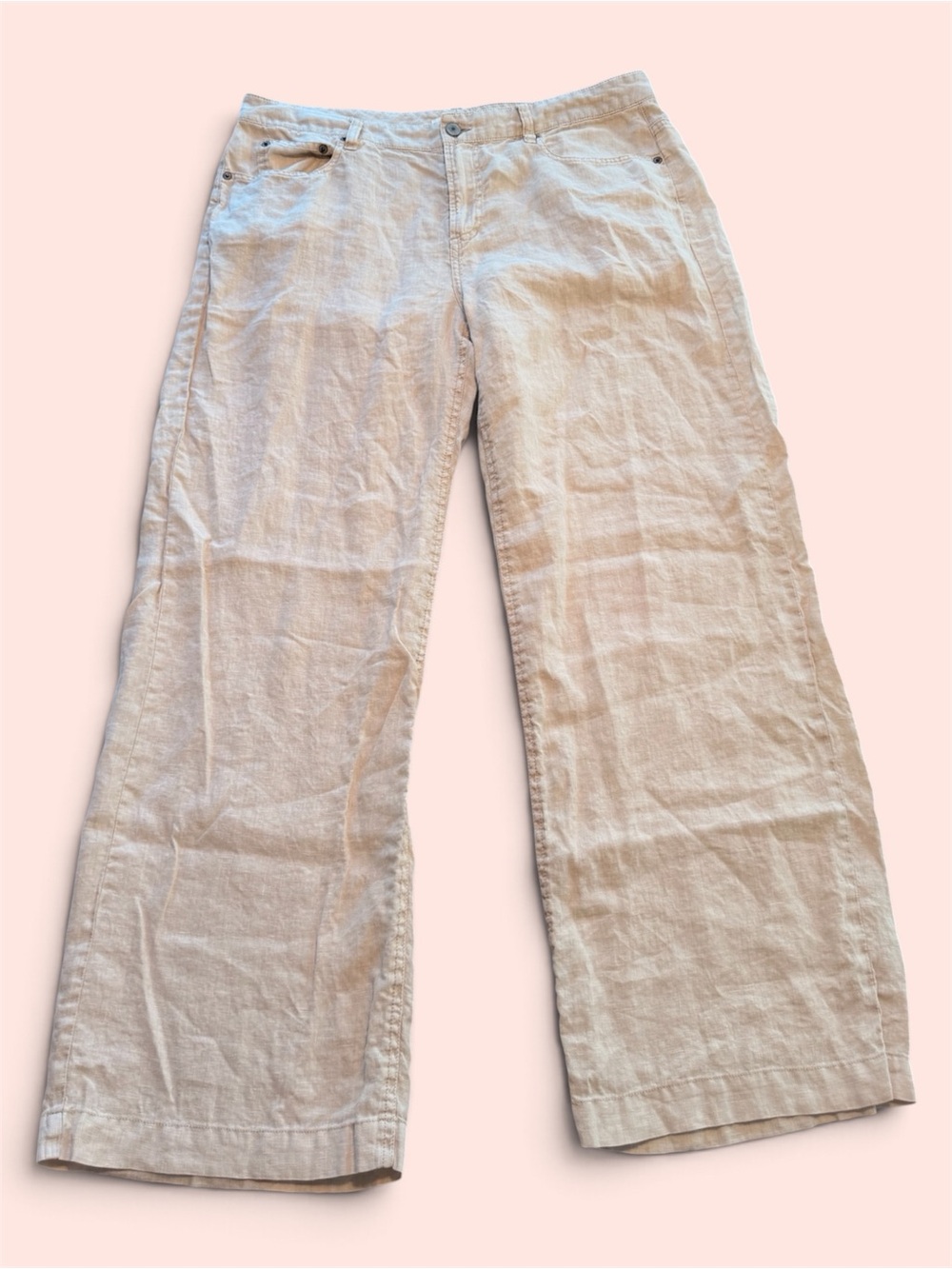 Lucky Brand Light Beige Baggy Wide Leg Linen Pant